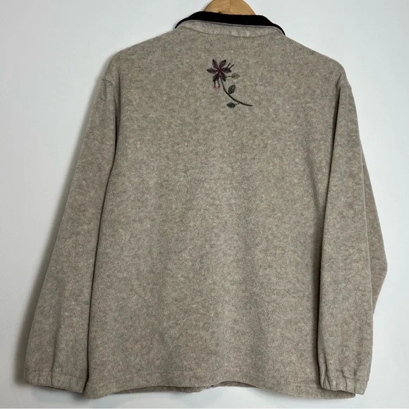 Vintage Northern Reflections Floral Embroidered Fleece Zip Up Sweater - Medium - Picture 2 of 7